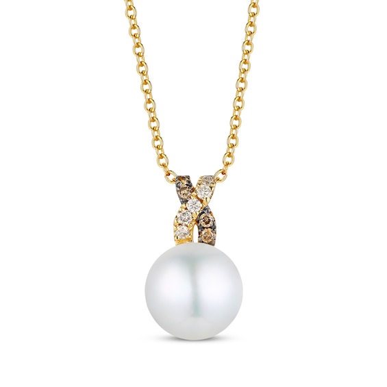 Le Vian Cultured Pearl Necklace 1/20 ct tw Diamonds 14K Honey Gold 19"