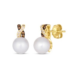 Le Vian Cultured Pearl Earrings 1/8 ct tw Diamonds 14K Honey Gold