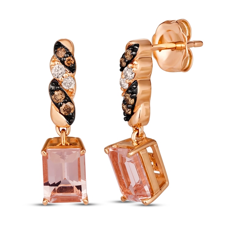Main Image 1 of Le Vian Morganite Drop Earrings 1/6 ct tw Diamonds 14K Strawberry Gold