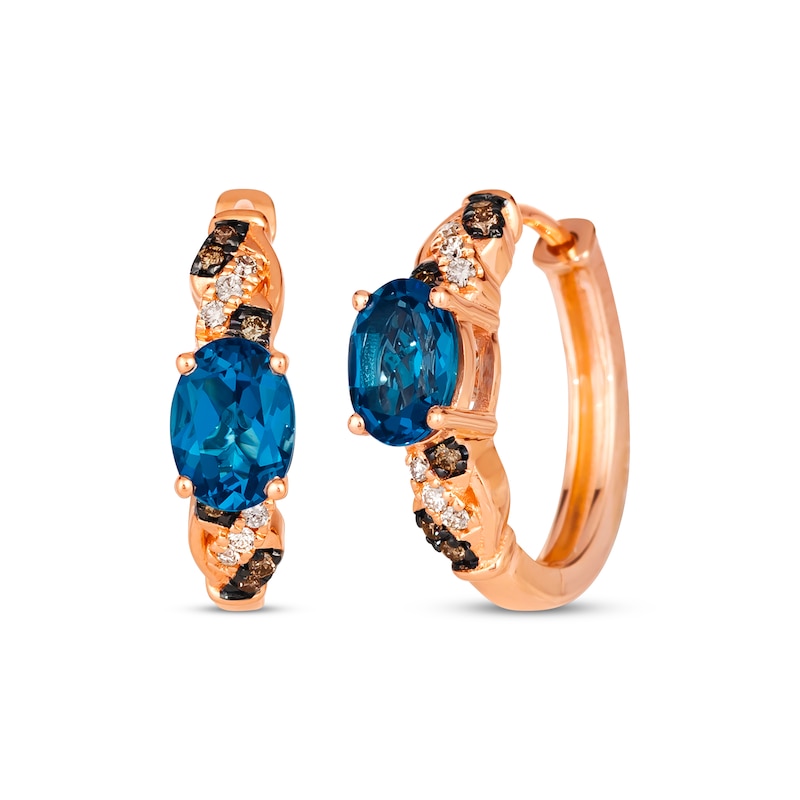 Le Vian Blue Topaz Hoop Earrings 1/6 ct tw Diamonds 14K Strawberry Gold