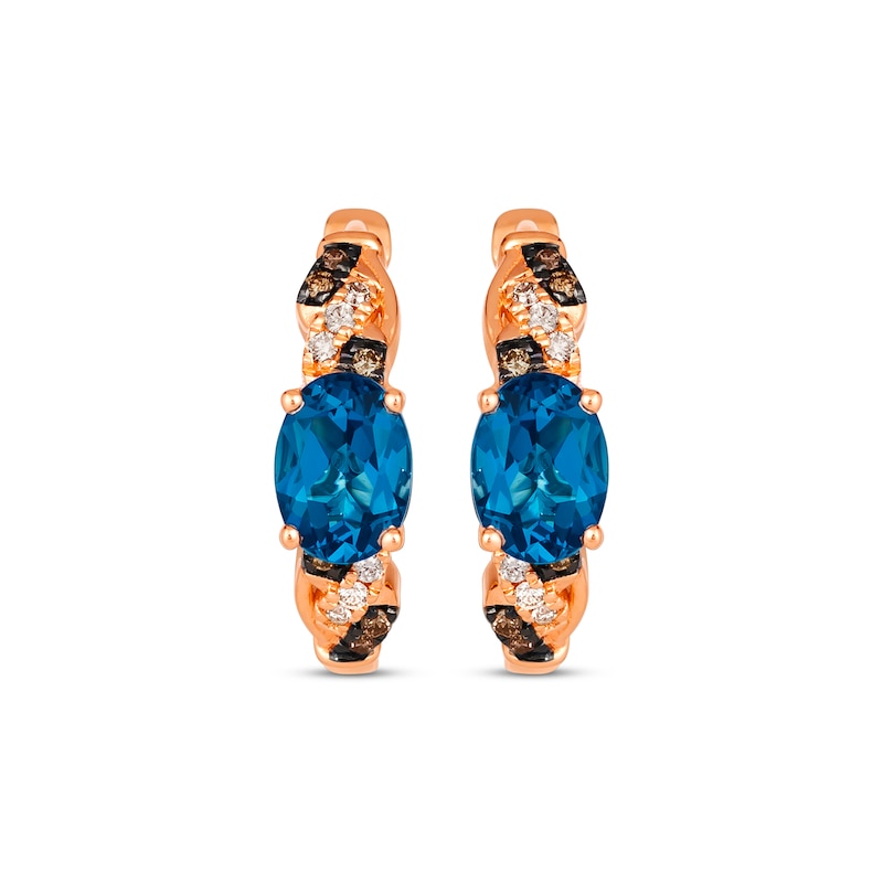 Le Vian Blue Topaz Hoop Earrings 1/6 ct tw Diamonds 14K Strawberry Gold