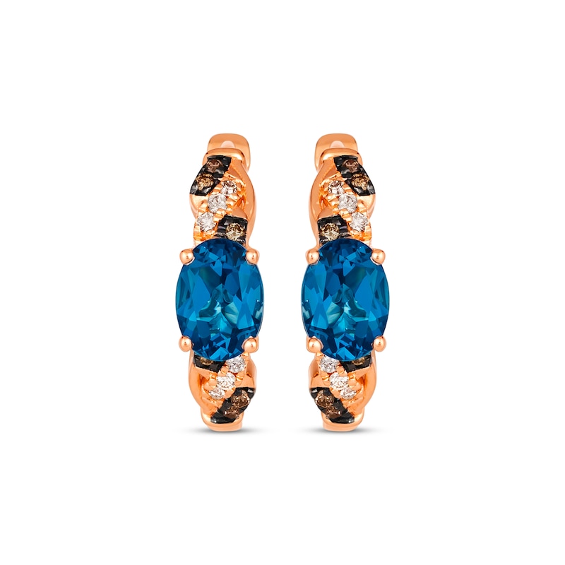 Main Image 2 of Le Vian Blue Topaz Hoop Earrings 1/6 ct tw Diamonds 14K Strawberry Gold