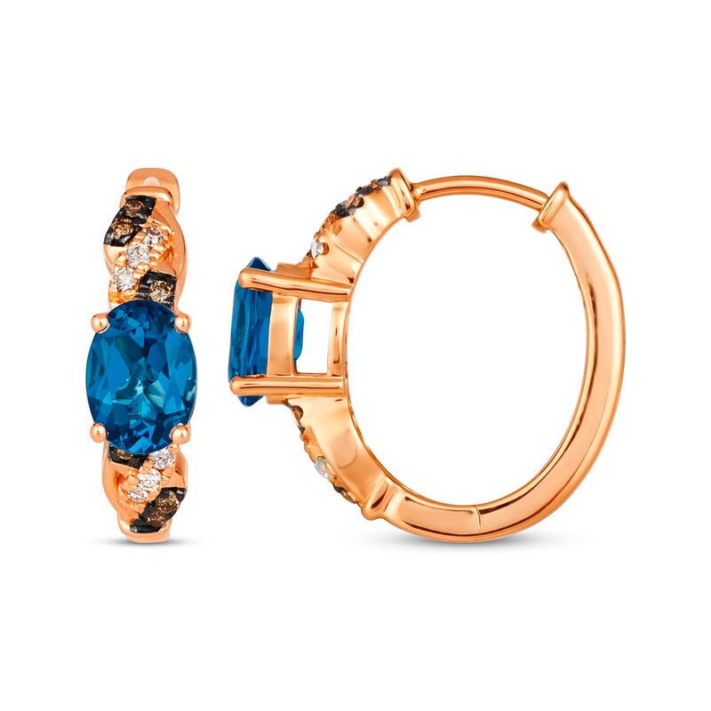 Main Image 3 of Le Vian Blue Topaz Hoop Earrings 1/6 ct tw Diamonds 14K Strawberry Gold