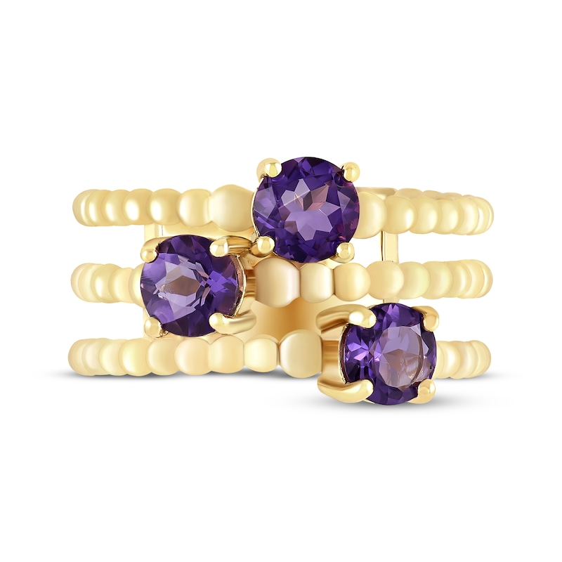 Main Image 2 of Amethyst Three-Row Beaded Ring 10K Yellow Gold