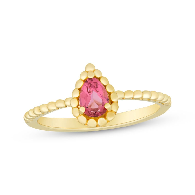 Pear-Shaped Pink Tourmaline Beaded Ring 10K Yellow Gold