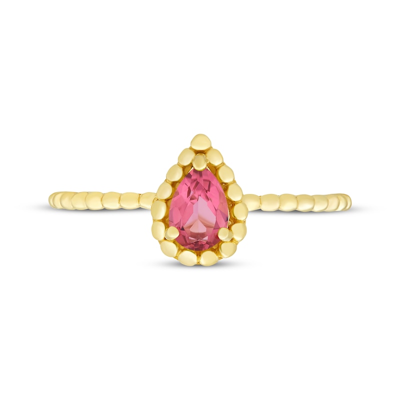Pear-Shaped Pink Tourmaline Beaded Ring 10K Yellow Gold