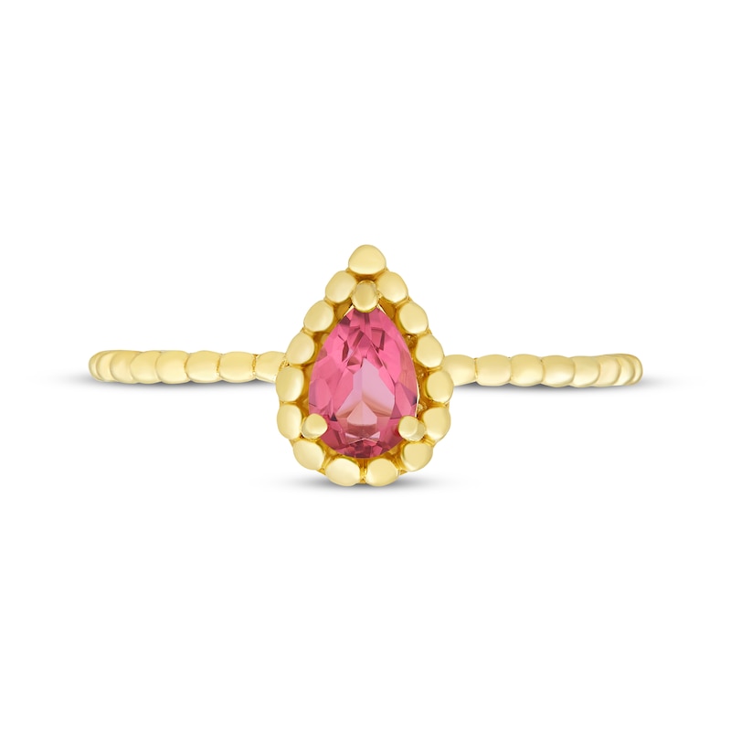 Main Image 3 of Pear-Shaped Pink Tourmaline Beaded Ring 10K Yellow Gold