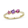 Thumbnail Image 1 of Multi-Shape Rhodolite Garnet, Amethyst, Pink Tourmaline & Diamond Ring 1/20 ct tw 10K Yellow Gold