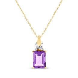 Emerald-Cut Amethyst & Diamond Accent Twist Ribbon Necklace 10K Yellow Gold 18"