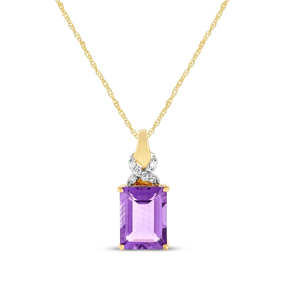 Emerald-Cut Amethyst & Diamond Accent Twist Ribbon Necklace 10K Yellow Gold 18"