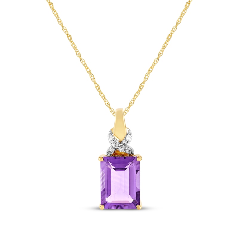 Main Image 1 of Emerald-Cut Amethyst & Diamond Accent Twist Ribbon Necklace 10K Yellow Gold 18&quot;