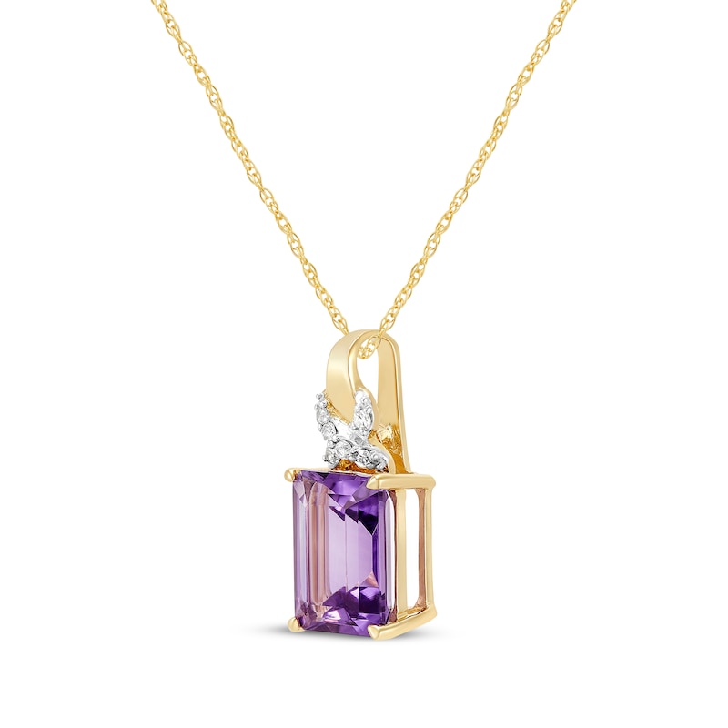 Main Image 2 of Emerald-Cut Amethyst & Diamond Accent Twist Ribbon Necklace 10K Yellow Gold 18&quot;