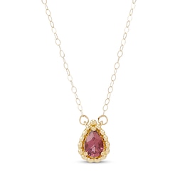 Pear-Shaped Pink Tourmaline Beaded Frame Necklace 10K Yellow Gold 17"