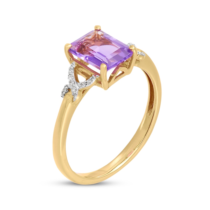Main Image 2 of Emerald-Cut Amethyst & Diamond Accent Twist Ribbon Ring 10K Yellow Gold