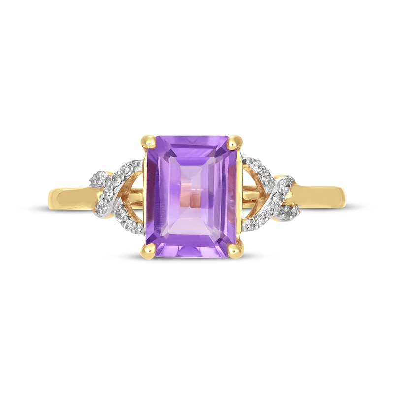 Main Image 3 of Emerald-Cut Amethyst & Diamond Accent Twist Ribbon Ring 10K Yellow Gold