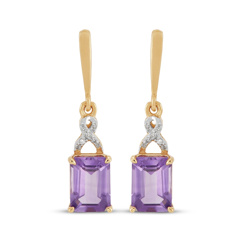 Main Image 2 of Emerald-Cut Amethyst & Diamond Accent Twist Ribbon Drop Earrings 10K Yellow Gold