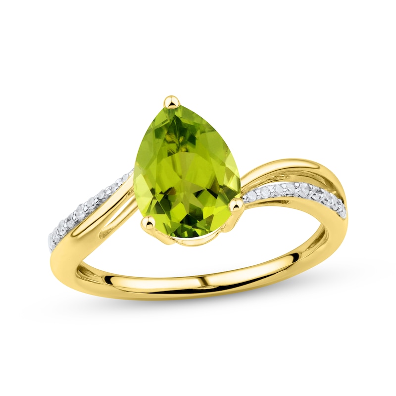 Main Image 1 of Pear-Shaped Peridot & Diamond Ring 1/15 ct tw 10K Yellow Gold