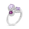 Thumbnail Image 2 of Multi-Shape Rhodolite Garnet, Pink Quartz, Amethyst & White Lab-Created Sapphire Ring Sterling Silver