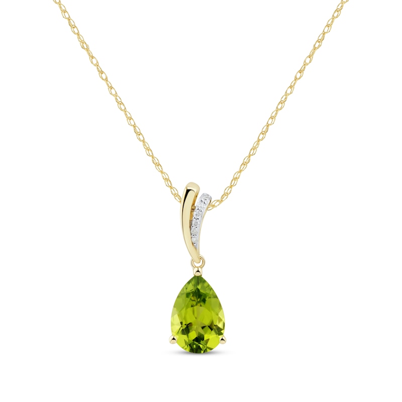 Main Image 1 of Pear-Shaped Peridot & Diamond Accent Necklace 10K Yellow Gold 18&quot;