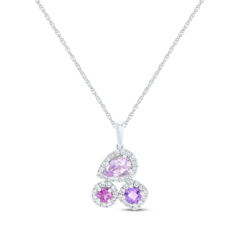 Sterling Silver Amethyst & Pink Quartz & Diamond Pendant Sterling Silver Amethyst & Pink Quartz & Diamond Pendant