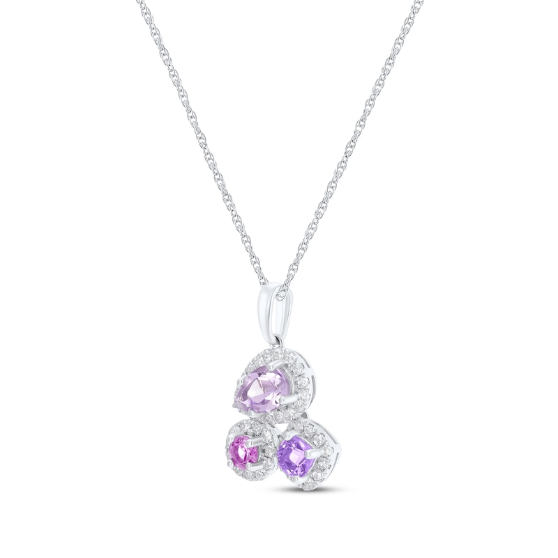 Main Image 2 of Multi-Shape Rhodolite Garnet, Pink Quartz, Amethyst & White Lab-Created Sapphire Necklace Sterling Silver 18&quot;
