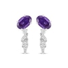 Thumbnail Image 2 of Oval-Cut Amethyst & White Lab-Created Sapphire Drop J-Hoop Earrings Sterling Silver
