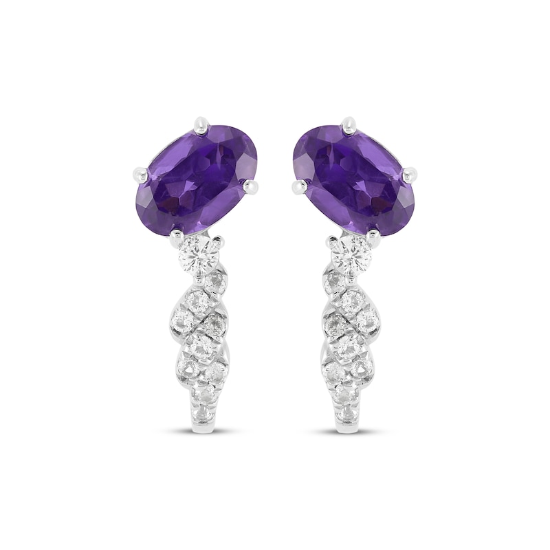Main Image 2 of Oval-Cut Amethyst & White Lab-Created Sapphire Drop J-Hoop Earrings Sterling Silver