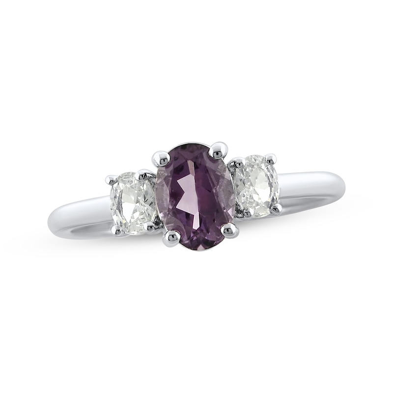 Main Image 1 of Oval-Cut Amethyst & White Lab-Created Sapphire Three-Stone Ring Sterling Silver