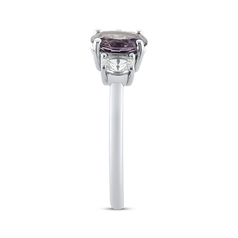 Main Image 2 of Oval-Cut Amethyst & White Lab-Created Sapphire Three-Stone Ring Sterling Silver
