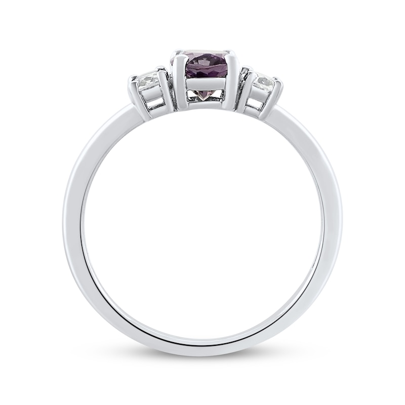 Main Image 3 of Oval-Cut Amethyst & White Lab-Created Sapphire Three-Stone Ring Sterling Silver