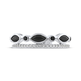 Marquise & Round-Cut Black Onyx & White Lab-Created Sapphire Two-Row Ring Sterling Silver
