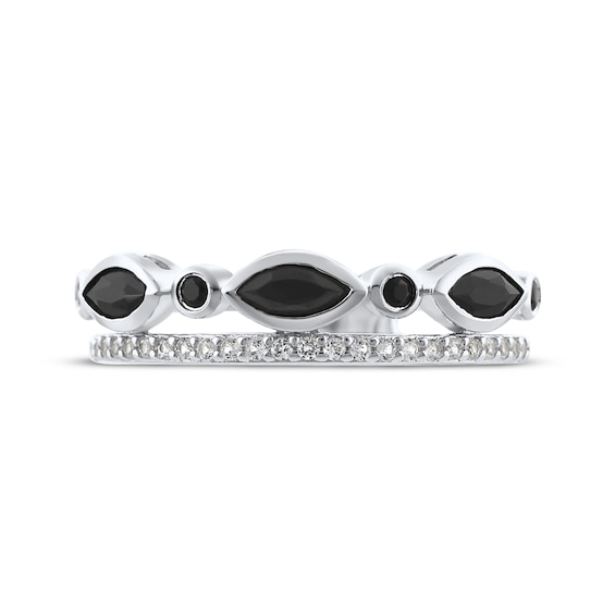 Marquise & Round-Cut Black Onyx & White Lab-Created Sapphire Two-Row Ring Sterling Silver