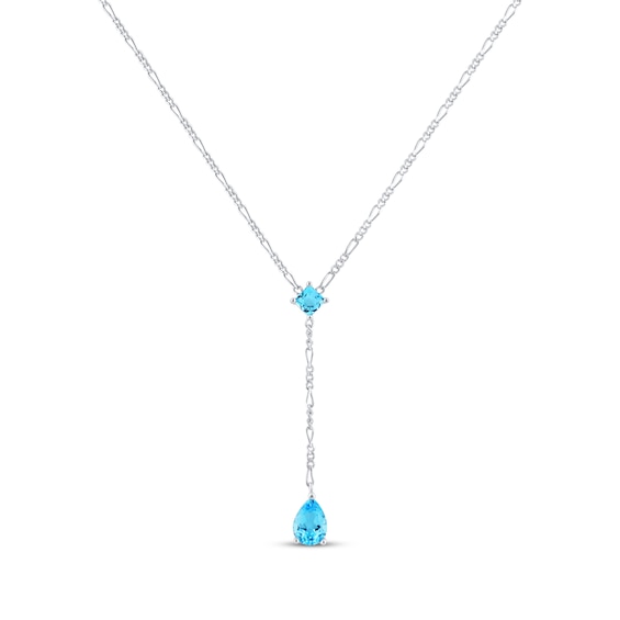 Pear-Shaped & Square Cut Swiss Blue Topaz Y Necklace Sterling Silver 18"