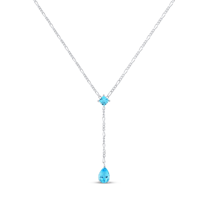 Main Image 1 of Pear-Shaped & Square Cut Swiss Blue Topaz Y Necklace Sterling Silver 18&quot;