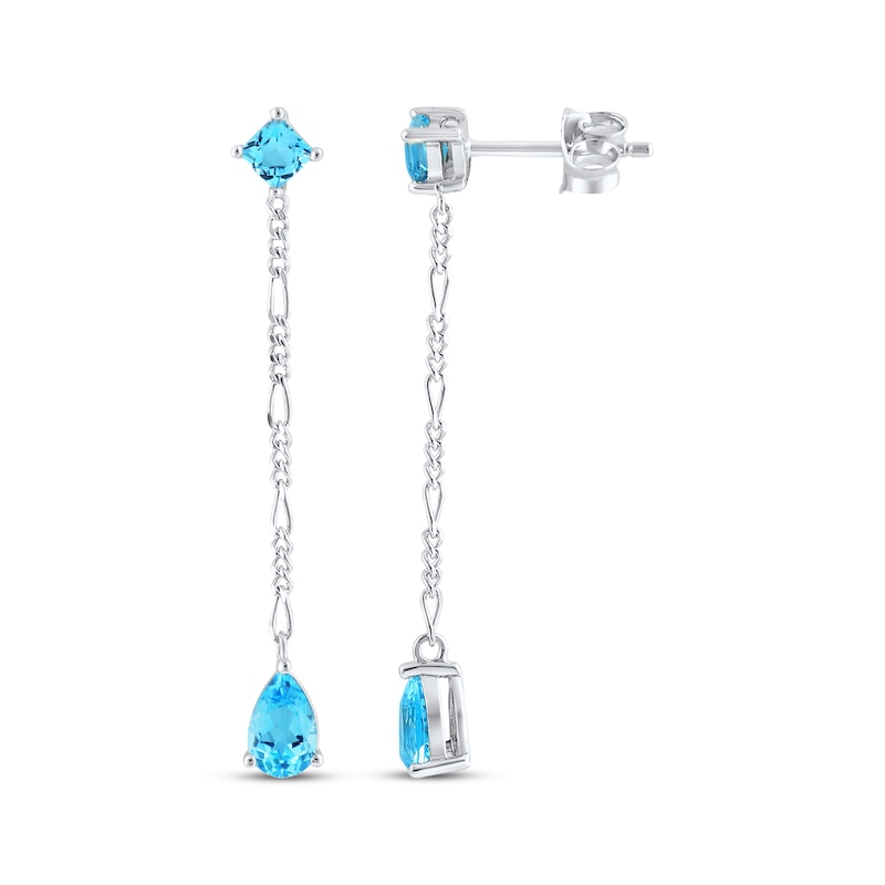 Main Image 1 of Square-Cut & Pear-Shaped Swiss Blue Topaz Drop Earrings Sterling Silver