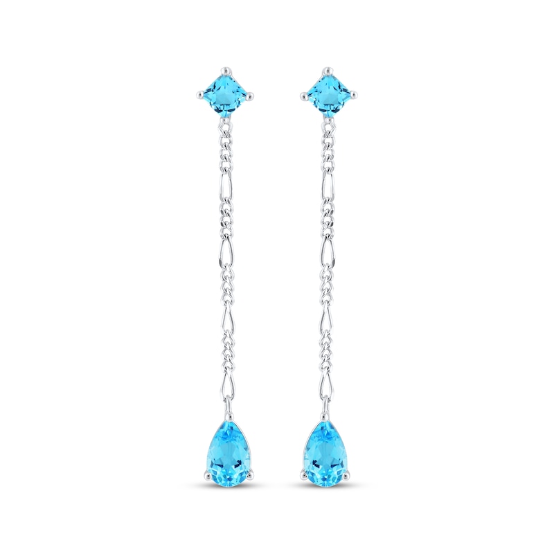 Main Image 2 of Square-Cut & Pear-Shaped Swiss Blue Topaz Drop Earrings Sterling Silver