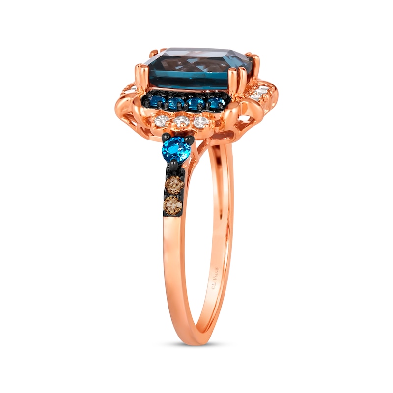 Le Vian Venetian Color on Color Blue Topaz Ring 1/5 ct tw Diamonds 14K Strawberry Gold
