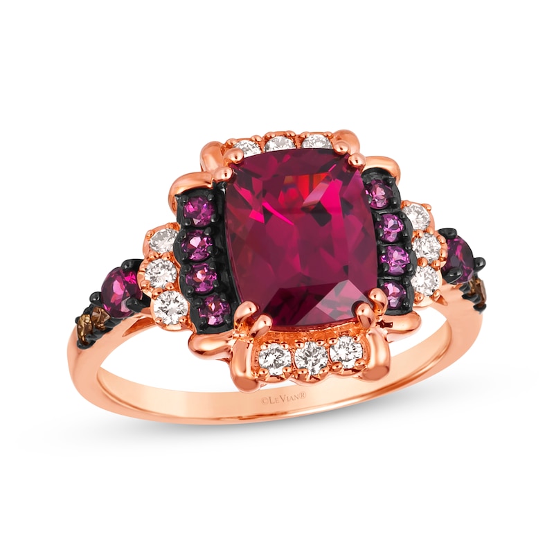 Main Image 1 of Le Vian Venetian Color on Color Rhodolite Garnet Ring 1/5 ct tw Diamonds 14K Strawberry Gold