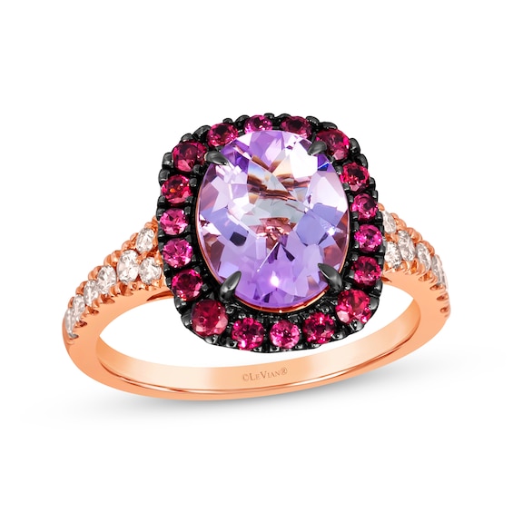 Le Vian Venetian Color on Color Pink Quartz & Rhodolite Garnet Ring 1/3 ct tw Diamonds 14K Strawberry Gold