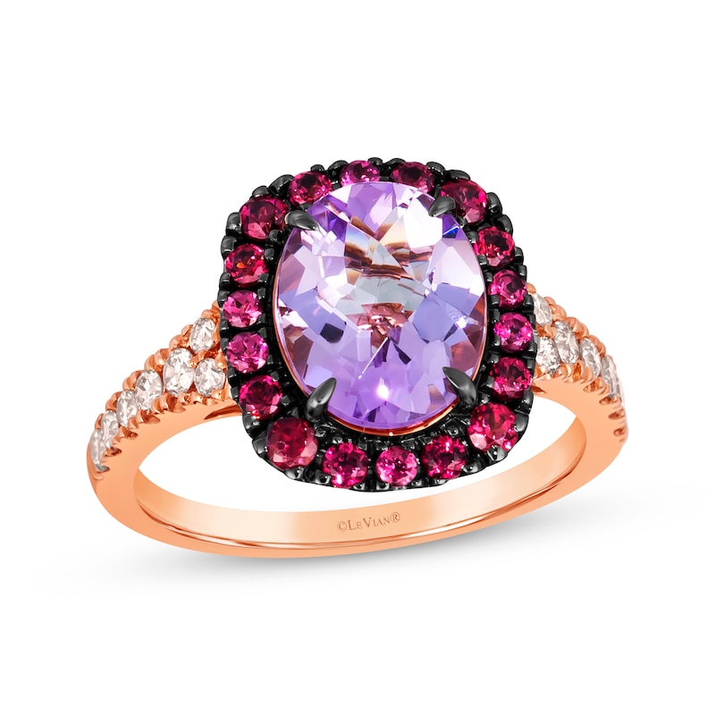 Main Image 1 of Le Vian Venetian Color on Color Pink Quartz & Rhodolite Garnet Ring 1/3 ct tw Diamonds 14K Strawberry Gold