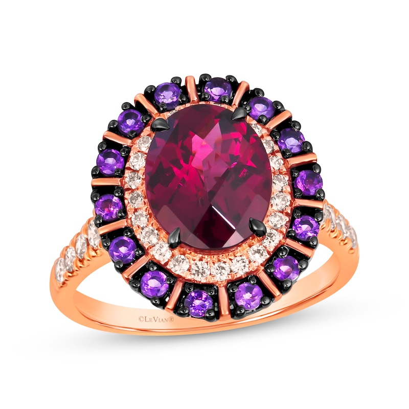 Main Image 1 of Le Vian Venetian Color on Color Rhodolite Garnet & Amethyst Ring 1/2 ct tw Diamonds 14K Strawberry Gold