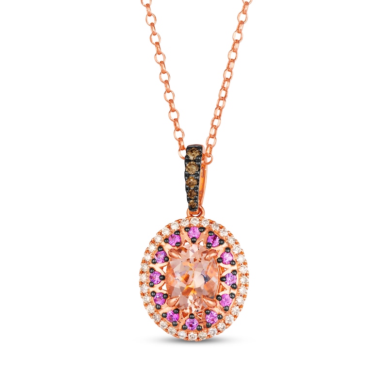 Le Vian Venetian Color on Color Morganite & Pink Sapphire Necklace 1/3 ct tw Diamonds 14K Strawberry Gold 19"