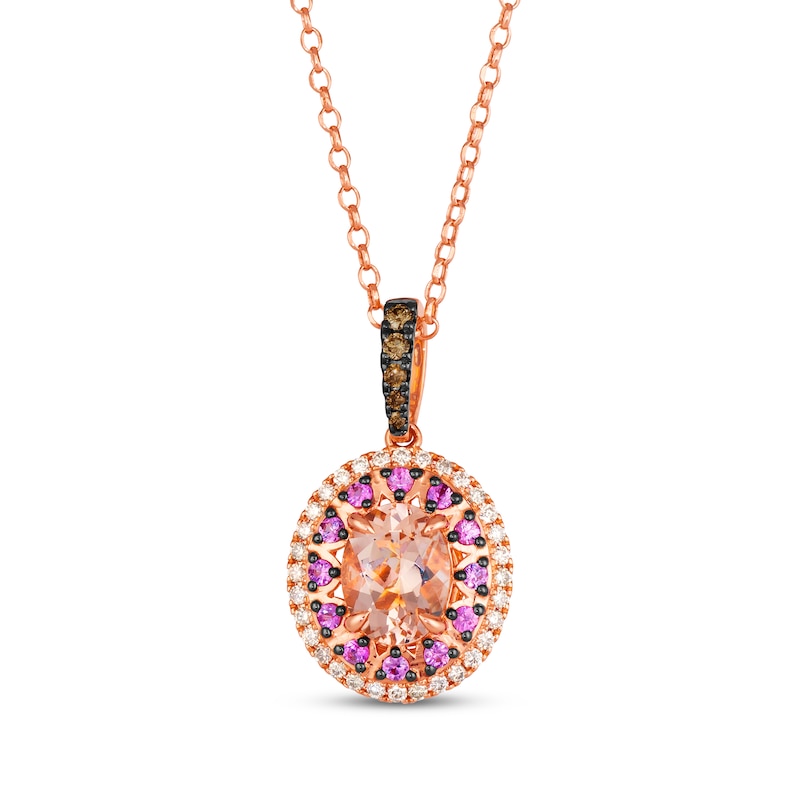 Main Image 1 of Le Vian Venetian Color on Color Morganite & Pink Sapphire Necklace 1/3 ct tw Diamonds 14K Strawberry Gold 19&quot;
