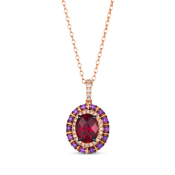 Le Vian Venetian Color on Color Rhodolite Garnet & Amethyst Necklace 1/4 ct tw Diamonds 14K Strawberry Gold 19"