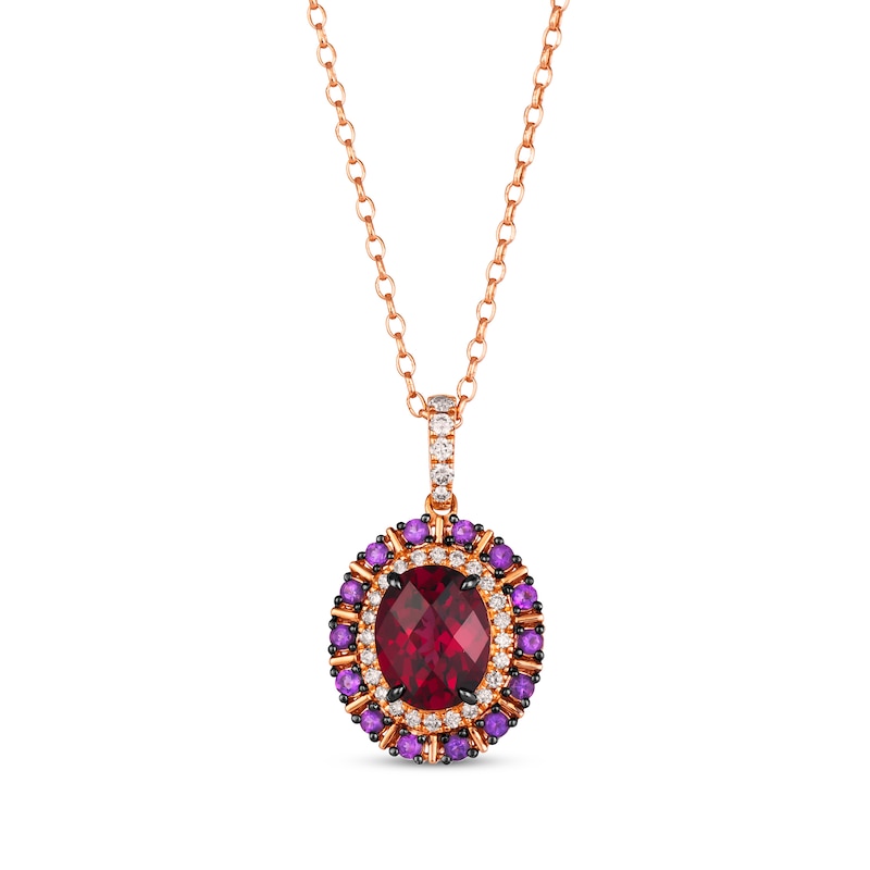 Main Image 1 of Le Vian Venetian Color on Color Rhodolite Garnet & Amethyst Necklace 1/4 ct tw Diamonds 14K Strawberry Gold 19&quot;