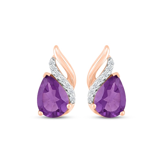 Thumbnail Image 2 of Pear-Shaped Amethyst & Diamond Swirl Stud Earrings 1/15 ct tw 10K Rose Gold
