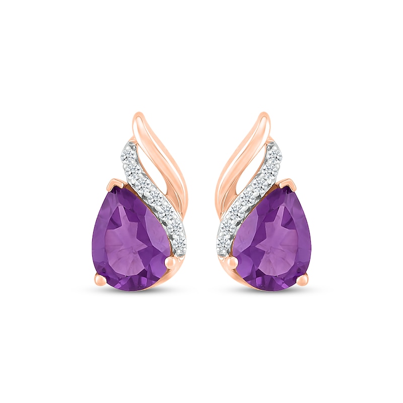 Pear-Shaped Amethyst & Diamond Swirl Stud Earrings 1/15 ct tw 10K Rose Gold