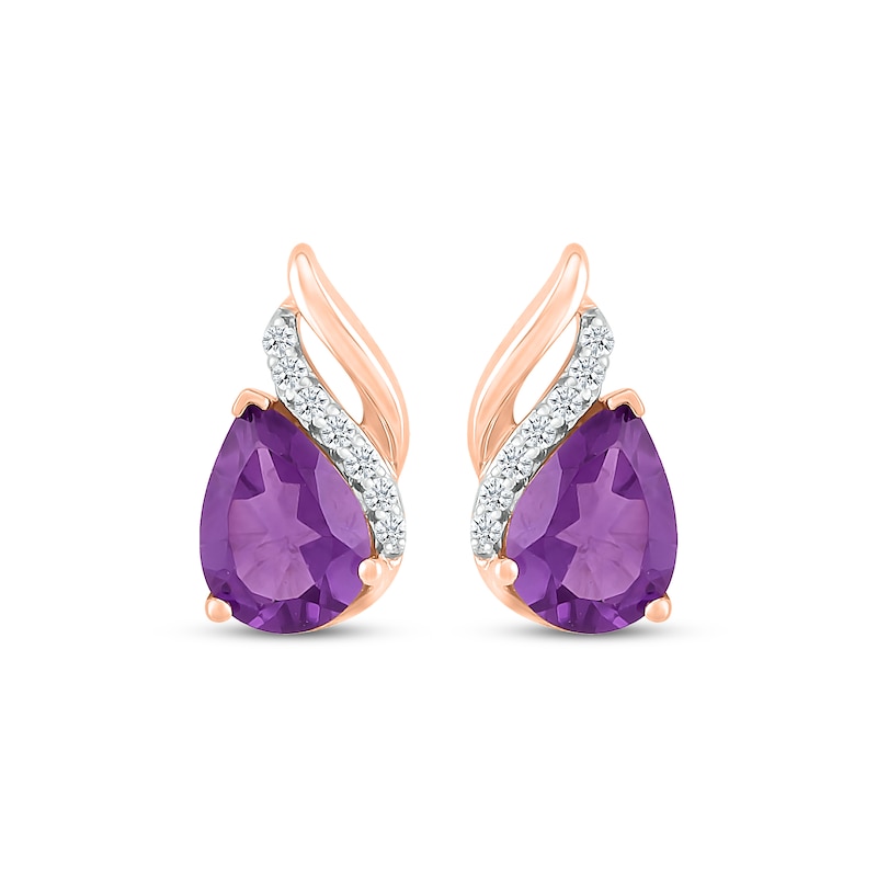 Main Image 2 of Pear-Shaped Amethyst & Diamond Swirl Stud Earrings 1/15 ct tw 10K Rose Gold