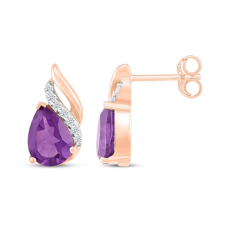 Pear-Shaped Amethyst & Diamond Swirl Stud Earrings 1/15 ct tw 10K Rose Gold