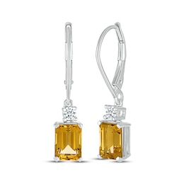 Emerald-Cut Citrine & White Lab-Created Sapphire Drop Earrings Sterling Silver